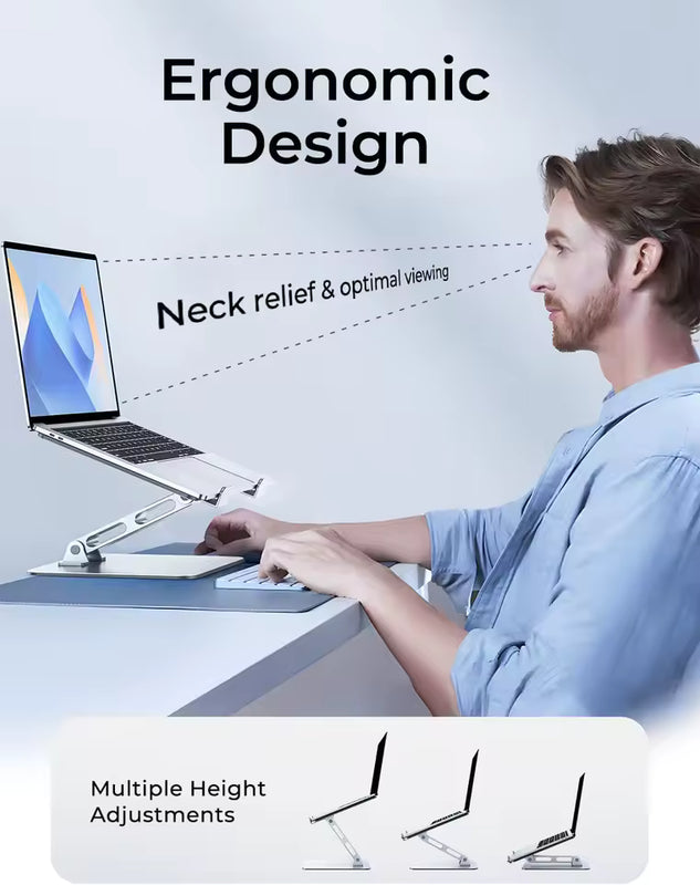 Adjustable Ergonomic Laptop Stand for Desk – Foldable Stable Aluminum Riser for 10–16 Inch Laptops