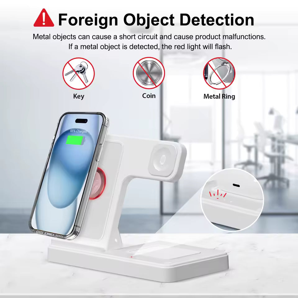 3-in-1 Magnetic Wireless Charger Stand – 15W Fast Charging Dock for iPhone, Apple Watch & AirPods