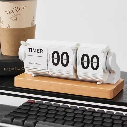 Wooden Flip Clock with Seconds Display – Automatic Page Turning Timer for Home & Office Desk Décor