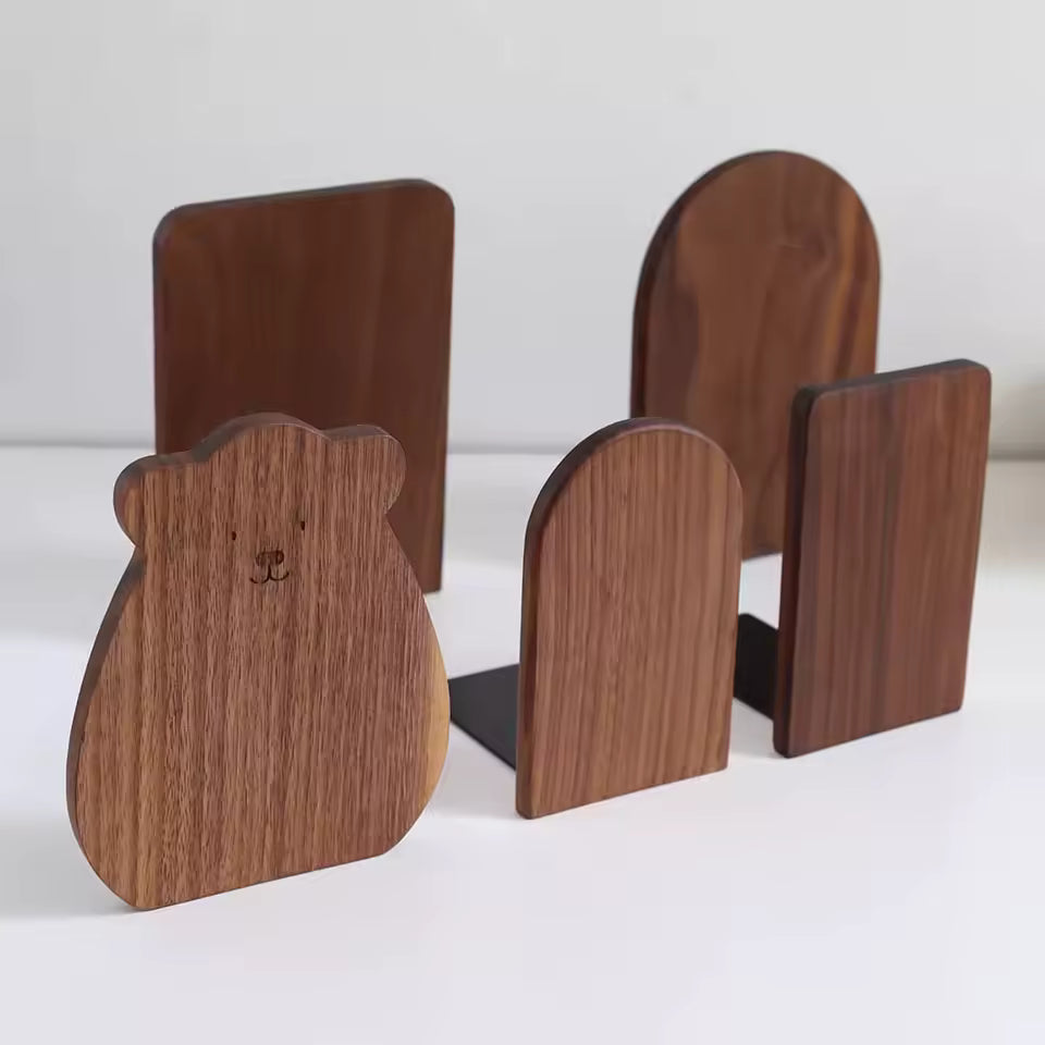 Natural Wooden Bookends Desktop Bookshelf Organizer – Solid Wood Book Holder for Office, Home & Study Desk Storage Accessories