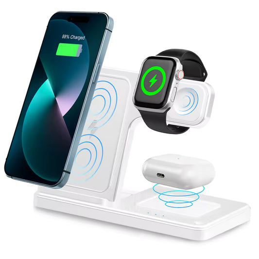 3-in-1 Magnetic Wireless Charger Stand – 15W Fast Charging Dock for iPhone, Apple Watch & AirPods