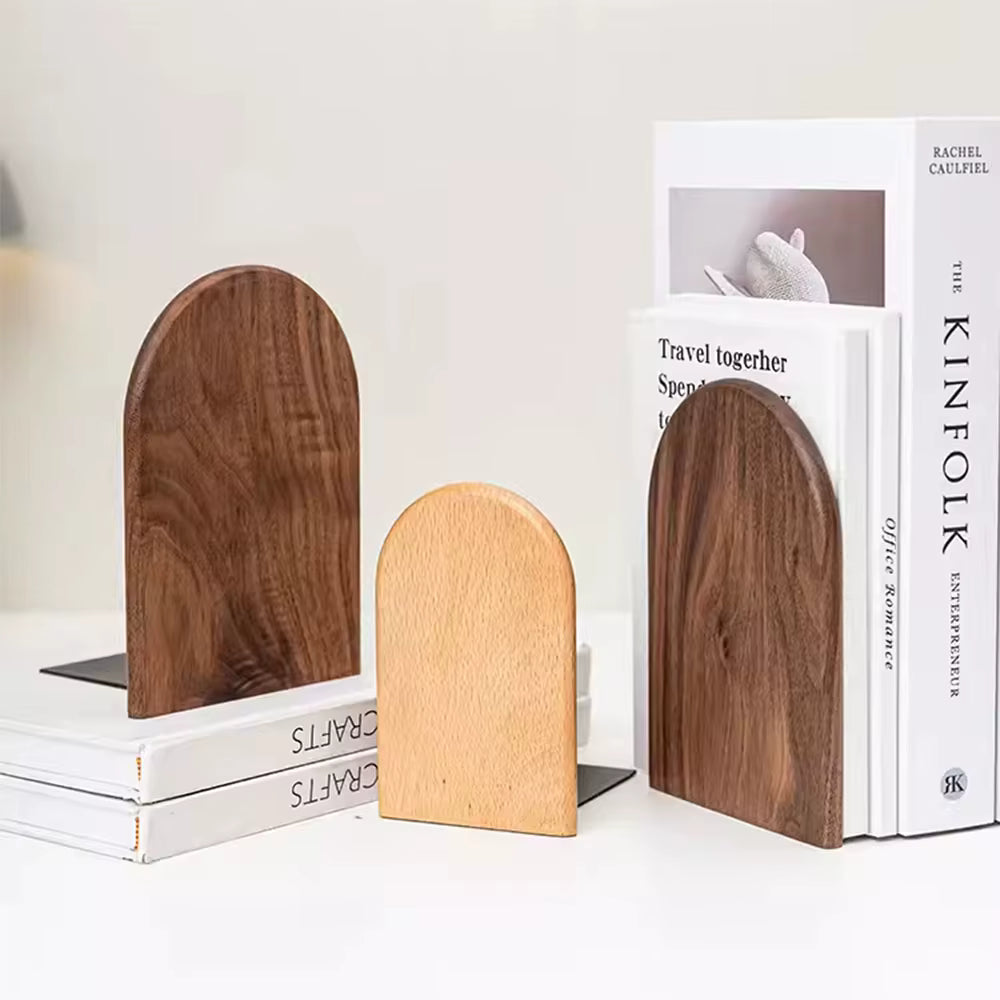 Natural Wooden Bookends Desktop Bookshelf Organizer – Solid Wood Book Holder for Office, Home & Study Desk Storage Accessories