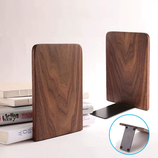 Natural Wooden Bookends Desktop Bookshelf Organizer – Solid Wood Book Holder for Office, Home & Study Desk Storage Accessories