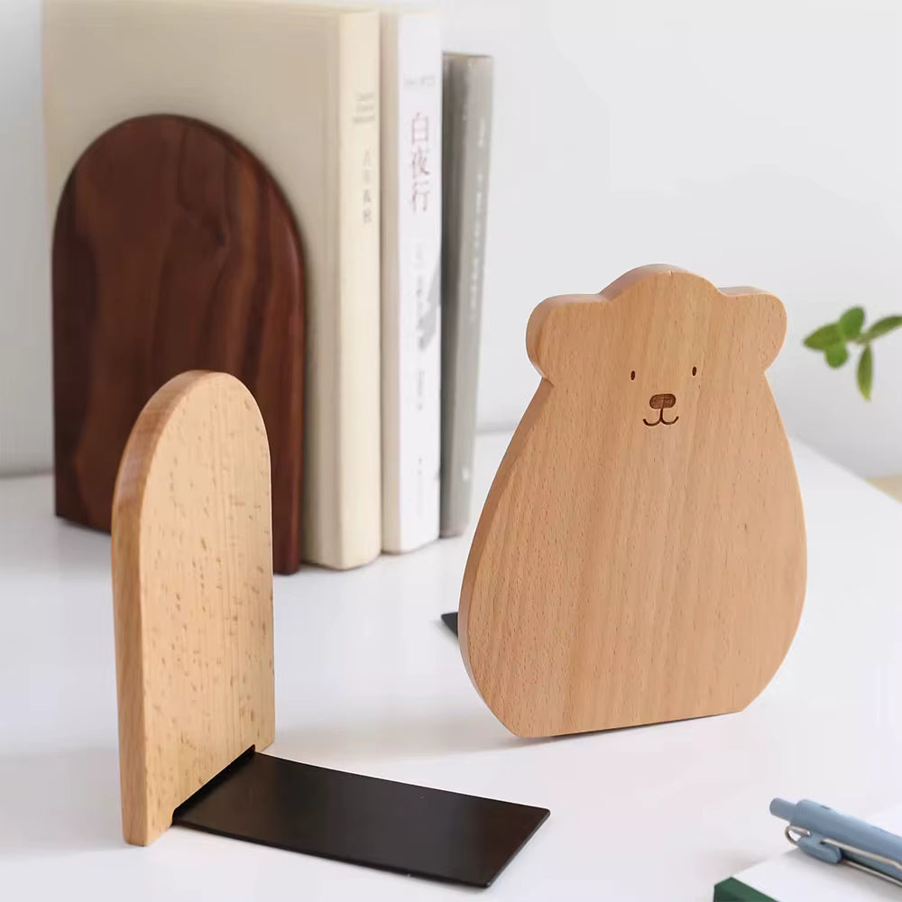 Natural Wooden Bookends Desktop Bookshelf Organizer – Solid Wood Book Holder for Office, Home & Study Desk Storage Accessories
